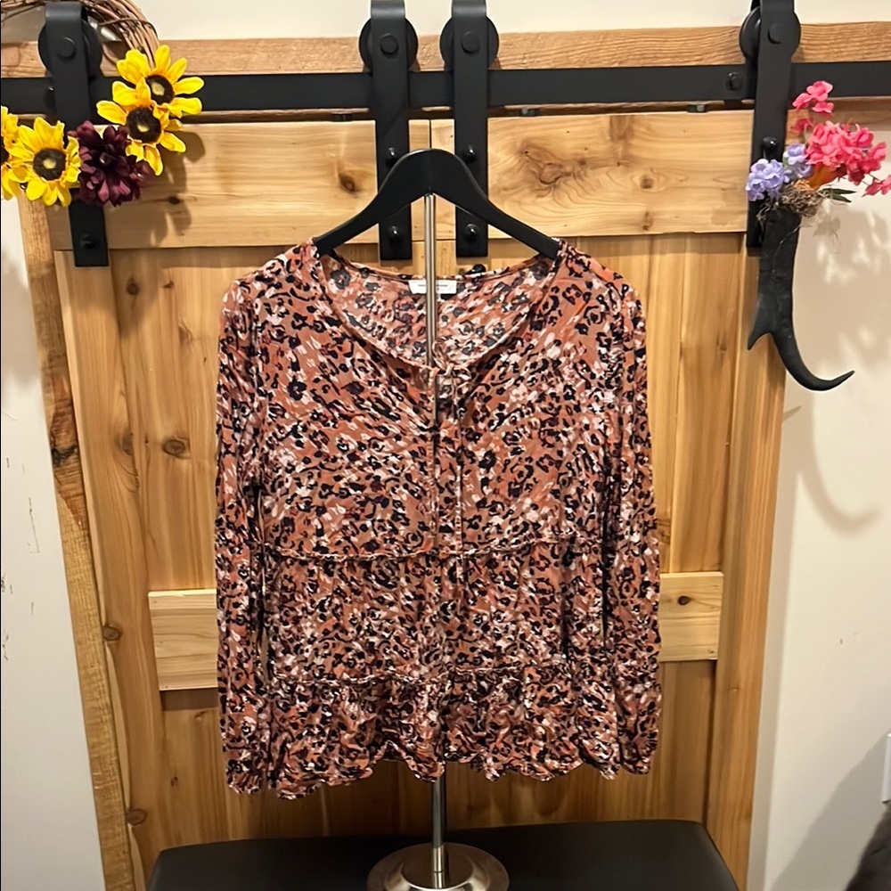 beachlunchlounge Animal Print Blouse in Neutral Colors (Brown, Black, Tan)
